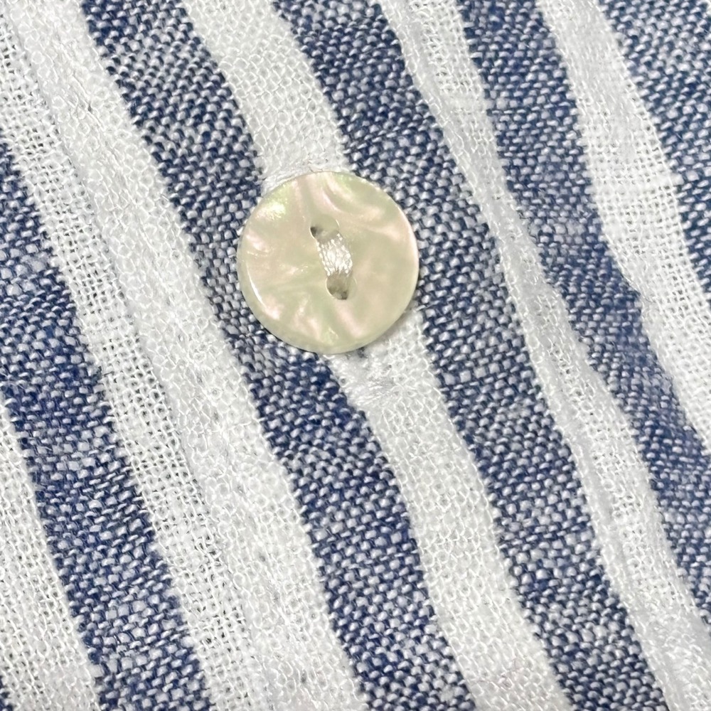 VTG Orvis Button Up Shirt Blue White Striped Linen Coastal Nautical Beach XL - Picture 11 of 12
